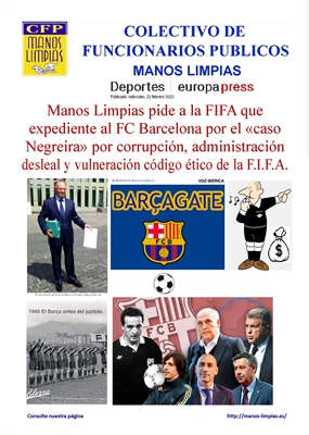 MANOS LIMPIAS EXIGE A LA FIFA EXPULSAR AL FC BARCELONA DE LA